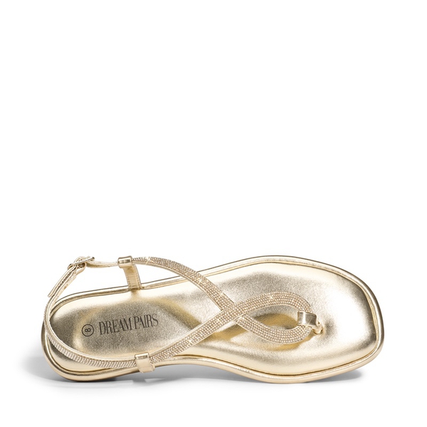 Ankle Strap Rhinestone Flat Sandals - GOLD - 3